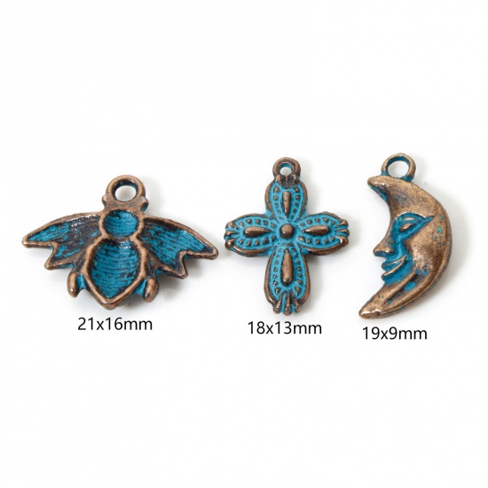 Image de 50 PCs Zinc Based Alloy Patina Charms Antique Copper Blue