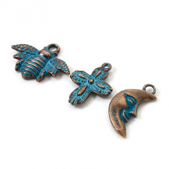 Image de 50 PCs Zinc Based Alloy Patina Charms Antique Copper Blue