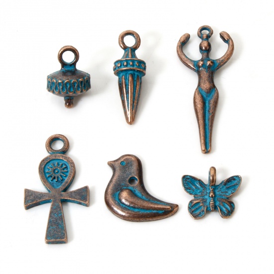 Image de 10 PCs Zinc Based Alloy Patina Pendants Antique Copper Blue