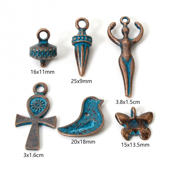 Image de 10 PCs Zinc Based Alloy Patina Pendants Antique Copper Blue