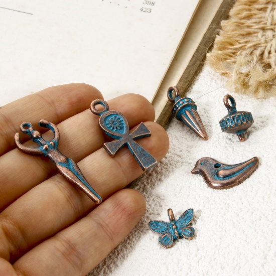 Image de 10 PCs Zinc Based Alloy Patina Pendants Antique Copper Blue