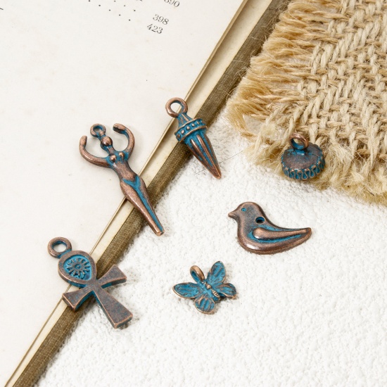 Image de 10 PCs Zinc Based Alloy Patina Pendants Antique Copper Blue