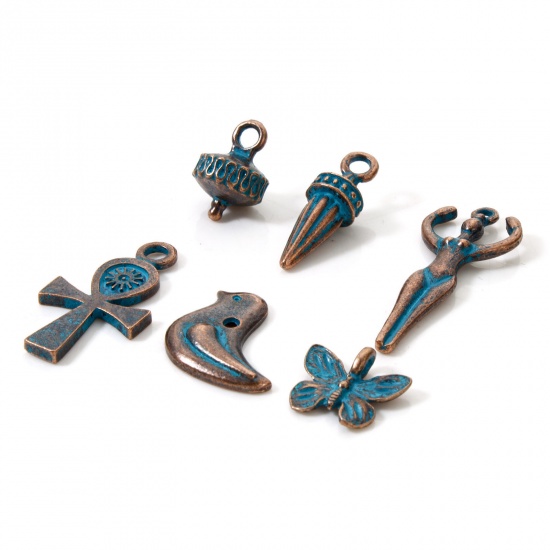 Image de 10 PCs Zinc Based Alloy Patina Pendants Antique Copper Blue