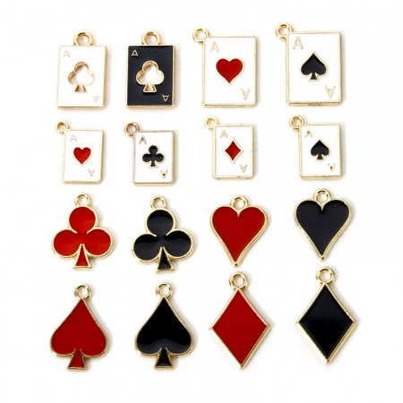 20 PCs Zinc Based Alloy Poker/ Paper Card/ Game Card Charms Gold Plated Multicolor Enamel