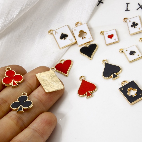 Imagen de 20 PCs Zinc Based Alloy Poker/ Paper Card/ Game Card Charms Gold Plated Multicolor Enamel