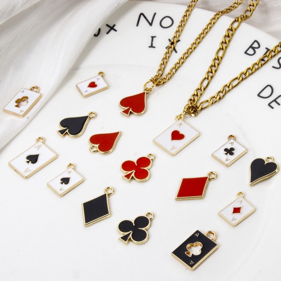 Imagen de 20 PCs Zinc Based Alloy Poker/ Paper Card/ Game Card Charms Gold Plated Multicolor Enamel