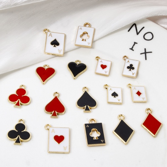 Imagen de 20 PCs Zinc Based Alloy Poker/ Paper Card/ Game Card Charms Gold Plated Multicolor Enamel