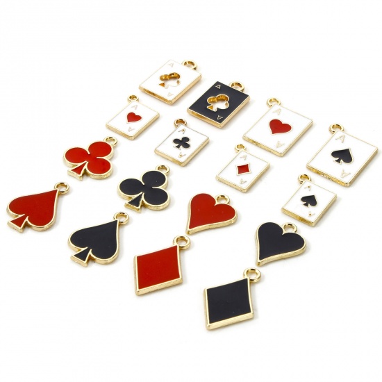 Imagen de 20 PCs Zinc Based Alloy Poker/ Paper Card/ Game Card Charms Gold Plated Multicolor Enamel