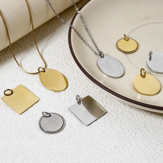 Picture of Eco-friendly 304 Stainless Steel Blank Stamping Tags Charms Geometric Multicolor