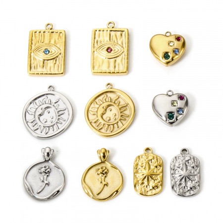 Picture of Eco-friendly PVD Vacuum Plating 304 Stainless Steel Valentine's Day Charms Multicolor Rose Flower Evil Eye