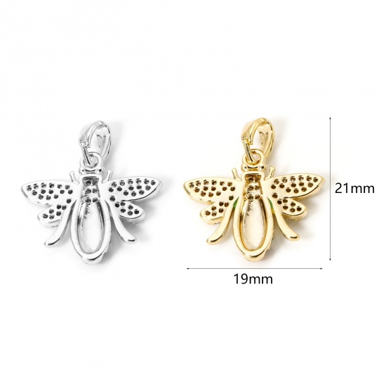Imagen de 1 Unidad Respetuoso del Medio Ambiente Latón Insecto Colgantes Charms Oro Real Chapado Multicolor Esmalte Abejas Claro Circón Artificial 21mm x 19mm