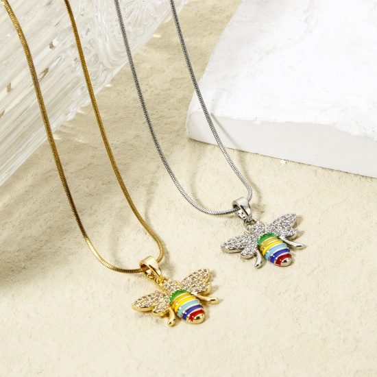 Imagen de 1 Unidad Respetuoso del Medio Ambiente Latón Insecto Colgantes Charms Oro Real Chapado Multicolor Esmalte Abejas Claro Circón Artificial 21mm x 19mm