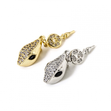 Eco-friendly Brass Push In Snap Lock Clasps Snake Animal Real Gold Plated Clear Cubic Zirconia