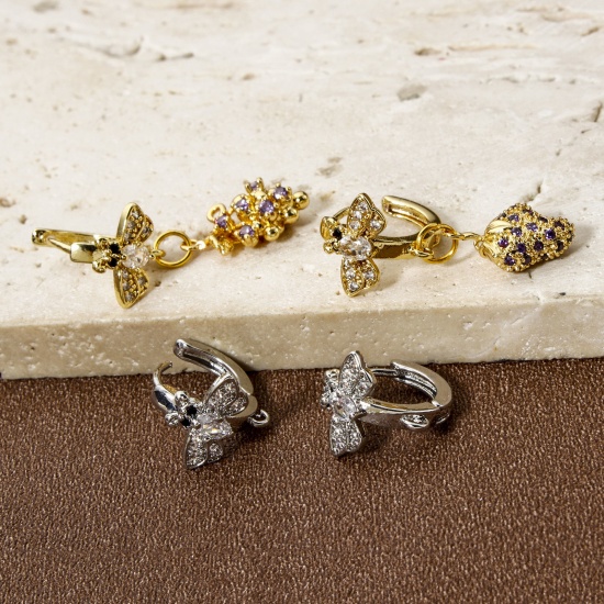 Picture of Brass Insect Earrings Multicolor Bee Animal With Loop 14.5mm x 13mm, Post/ Wire Size: (18 gauge)