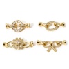 Picture of Brass Fold Over Clasps Bowknot Flower 18K Gold Plated Clear Cubic Zirconia