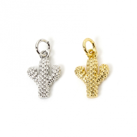 Imagen de 2 Unidades Respetuoso del Medio Ambiente Latón Vaquero del Oeste Colgantes Oro Real Chapado Cactus 17mm x 9mm