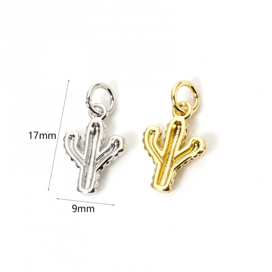 Imagen de 2 Unidades Respetuoso del Medio Ambiente Latón Vaquero del Oeste Colgantes Oro Real Chapado Cactus 17mm x 9mm