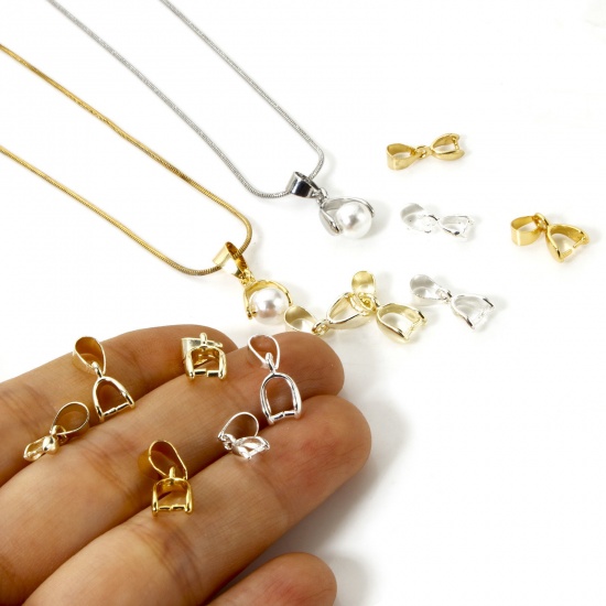 Изображение 10 PCs Eco-friendly Brass Pendant Pinch Bails Clasps Real Gold Plated With Loop