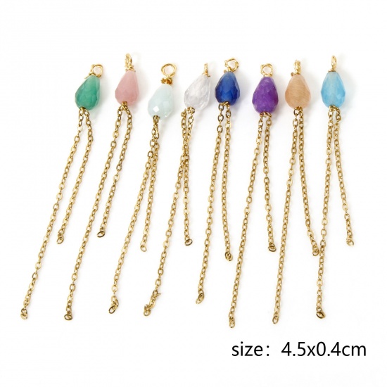Imagen de 2 Unidades Recubrimiento al Vacío PVD Ecológico 304 Acero Inoxidable Colgantes Gota Chapado en Oro de 18K Panícula Sección 4.5cm x 0.4cm