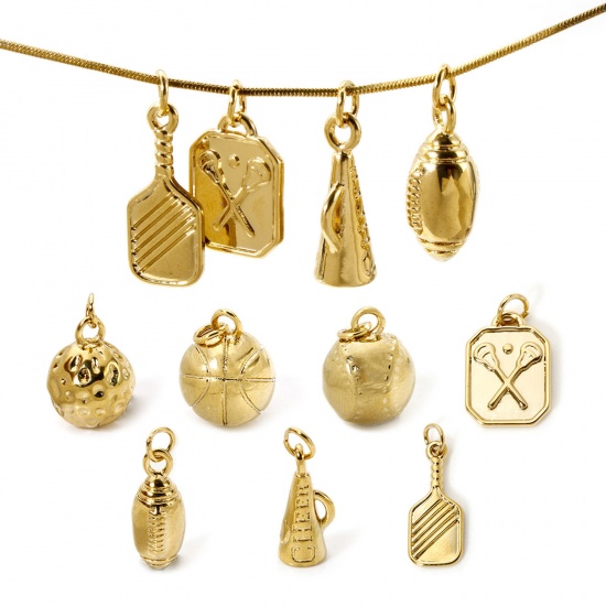 Picture of 1 Piece Eco-friendly PVD Vacuum Plating 304 Stainless Steel Sport Charms 18K Real Gold Plated 3D