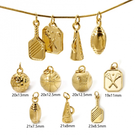 Picture of 1 Piece Eco-friendly PVD Vacuum Plating 304 Stainless Steel Sport Charms 18K Real Gold Plated 3D