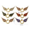 Immagine di 1 Pz Placcatura Sottovuoto Ecologica 304 Acciaio Inossidabile Pendenti Charms Connettori Ali Placcato Oro 18K Micro Spianare Multicolore Strass 3.6cm x 1.8cm