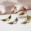 Immagine di 1 Pz Placcatura Sottovuoto Ecologica 304 Acciaio Inossidabile Pendenti Charms Connettori Ali Placcato Oro 18K Micro Spianare Multicolore Strass 3.6cm x 1.8cm
