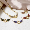 Immagine di 1 Pz Placcatura Sottovuoto Ecologica 304 Acciaio Inossidabile Pendenti Charms Connettori Ali Placcato Oro 18K Micro Spianare Multicolore Strass 3.6cm x 1.8cm