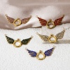 Immagine di 1 Pz Placcatura Sottovuoto Ecologica 304 Acciaio Inossidabile Pendenti Charms Connettori Ali Placcato Oro 18K Micro Spianare Multicolore Strass 3.6cm x 1.8cm