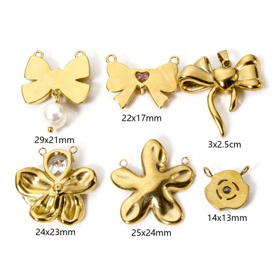 Imagen de 1 Unidad Enchapado al Vacío Ecológico 304 Acero Inoxidable Conectores Dijes Colgantes Bowknot Chapado en Oro de 18K Flor