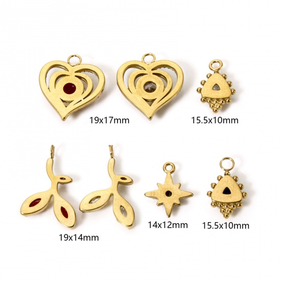 Picture of Eco-friendly PVD Vacuum Plating 304 Stainless Steel & Rhinestone Charms 18K Gold Plated