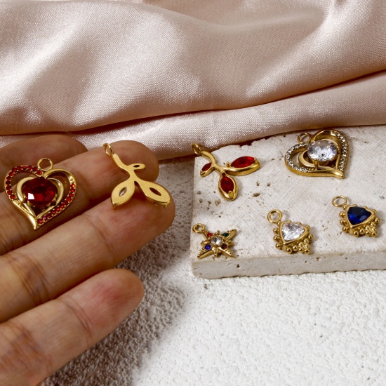 Picture of Eco-friendly PVD Vacuum Plating 304 Stainless Steel & Rhinestone Charms 18K Gold Plated