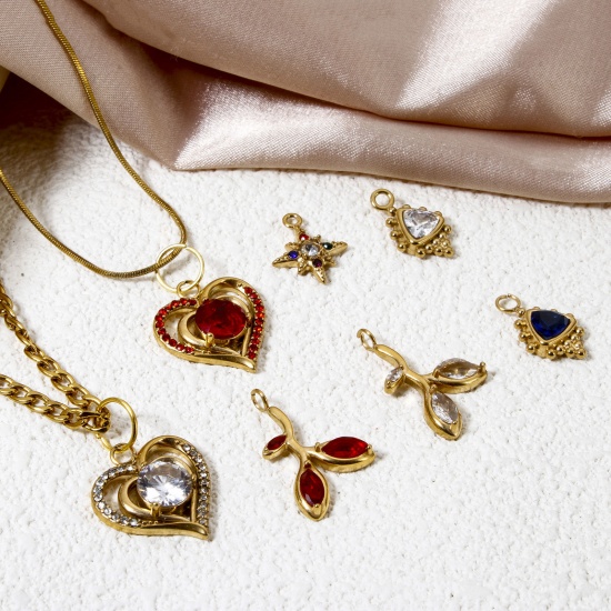 Picture of Eco-friendly PVD Vacuum Plating 304 Stainless Steel & Rhinestone Charms 18K Gold Plated