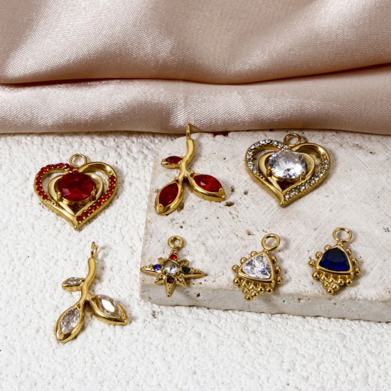 Picture of Eco-friendly PVD Vacuum Plating 304 Stainless Steel & Rhinestone Charms 18K Gold Plated