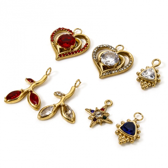 Picture of Eco-friendly PVD Vacuum Plating 304 Stainless Steel & Rhinestone Charms 18K Gold Plated