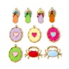 Picture of Eco-friendly PVD Vacuum Plating 304 Stainless Steel Charms 14K Real Gold Plated Multicolor Enamel Flip Flops Slipper Crab