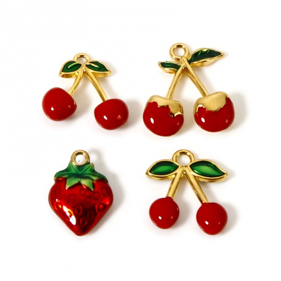 Imagen de 1 Unidad Enchapado al Vacío 304 Acero Inoxidable Colección Flora Colgantes Chapado en Oro de 18K Rojo (Apta Esmalte