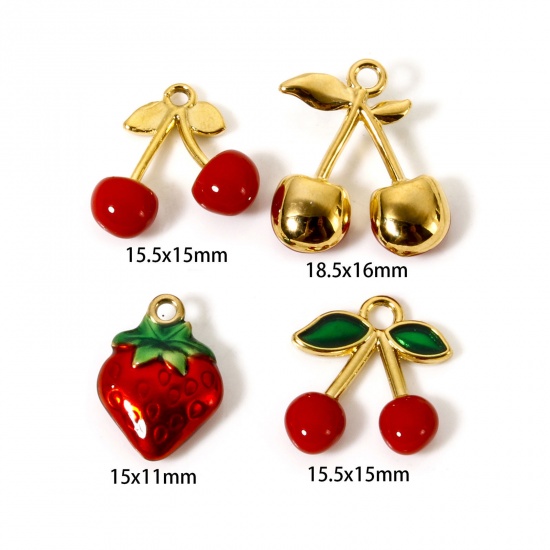Imagen de 1 Unidad Enchapado al Vacío 304 Acero Inoxidable Colección Flora Colgantes Chapado en Oro de 18K Rojo (Apta Esmalte
