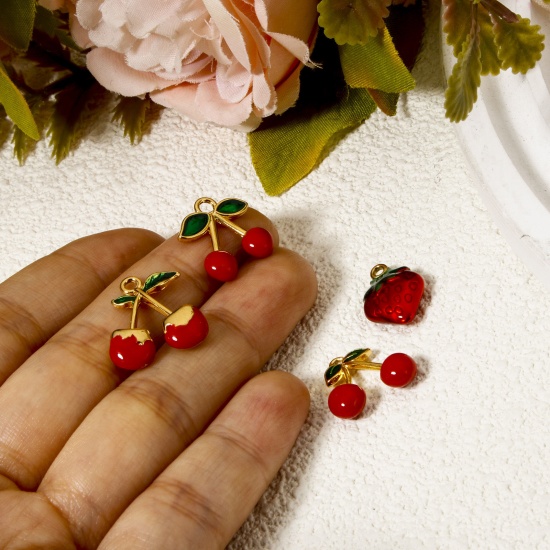 Imagen de 1 Unidad Enchapado al Vacío 304 Acero Inoxidable Colección Flora Colgantes Chapado en Oro de 18K Rojo (Apta Esmalte