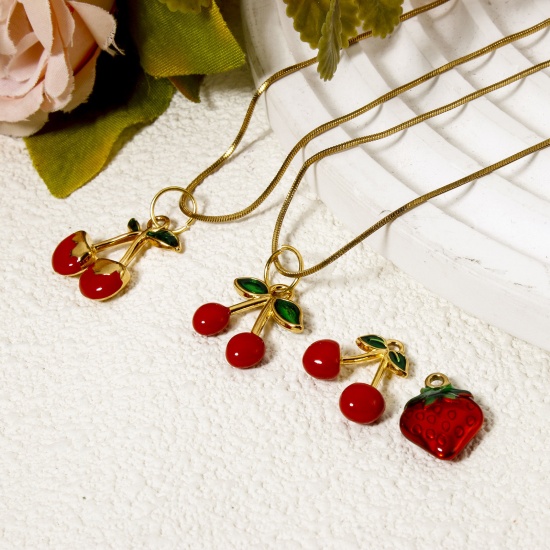 Imagen de 1 Unidad Enchapado al Vacío 304 Acero Inoxidable Colección Flora Colgantes Chapado en Oro de 18K Rojo (Apta Esmalte