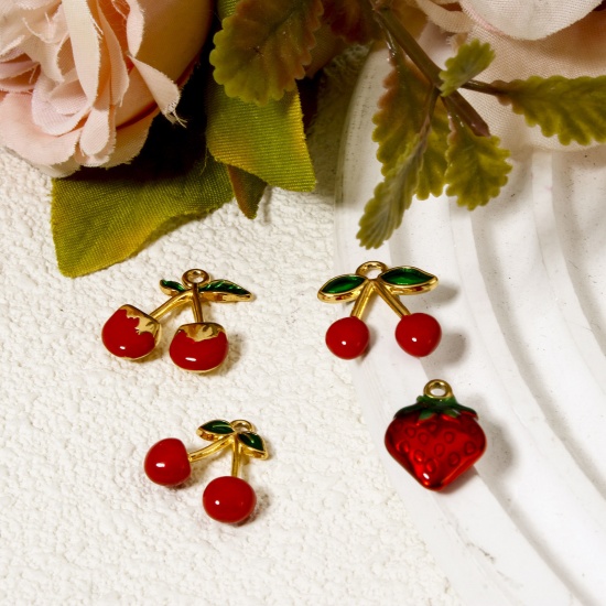 Imagen de 1 Unidad Enchapado al Vacío 304 Acero Inoxidable Colección Flora Colgantes Chapado en Oro de 18K Rojo (Apta Esmalte