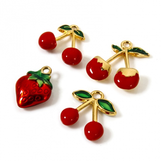 Imagen de 1 Unidad Enchapado al Vacío 304 Acero Inoxidable Colección Flora Colgantes Chapado en Oro de 18K Rojo (Apta Esmalte