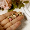 Picture of Eco-friendly Brass Flora Collection Charms 18K Real Gold Plated Multicolor Flower Enamel Green Rhinestone 19mm x 11mm