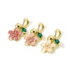 Picture of Eco-friendly Brass Flora Collection Charms 18K Real Gold Plated Multicolor Flower Enamel Green Rhinestone 19mm x 11mm