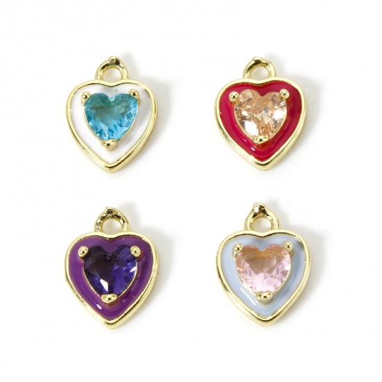 Picture of Eco-friendly Brass Valentine's Day Charms 18K Real Gold Plated Heart Enamel 12mm x 9mm