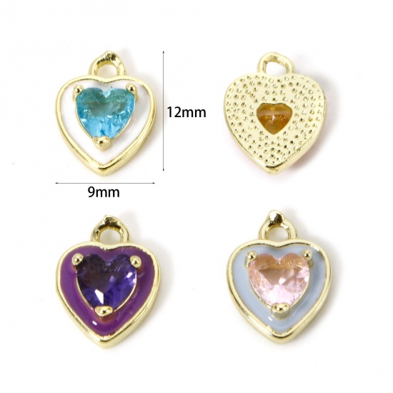 Picture of Eco-friendly Brass Valentine's Day Charms 18K Real Gold Plated Heart Enamel 12mm x 9mm