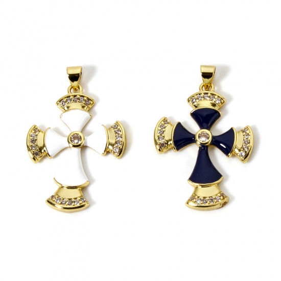 Imagen de 1 Unidad Respetuoso del Medio Ambiente Latón Religión Colgantes 18K Oro Real Chapado Multicolor Cruz Esmalte Claro Circón Artificial 3.6cm x 2.4cm