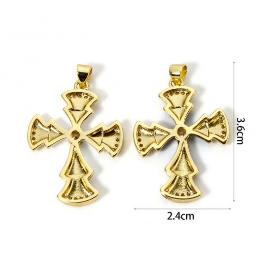 Imagen de 1 Unidad Respetuoso del Medio Ambiente Latón Religión Colgantes 18K Oro Real Chapado Multicolor Cruz Esmalte Claro Circón Artificial 3.6cm x 2.4cm