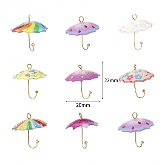 Image de 5 Pcs Breloques Collection de Météo en Laiton & Résine Parapluie 3D Plaqué Or 18K Multicolore 22mm x 20mm