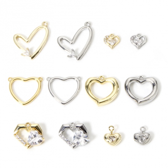 Image de 2 Pcs Breloques La Saint Valentin en Laiton Multicolore Cœur